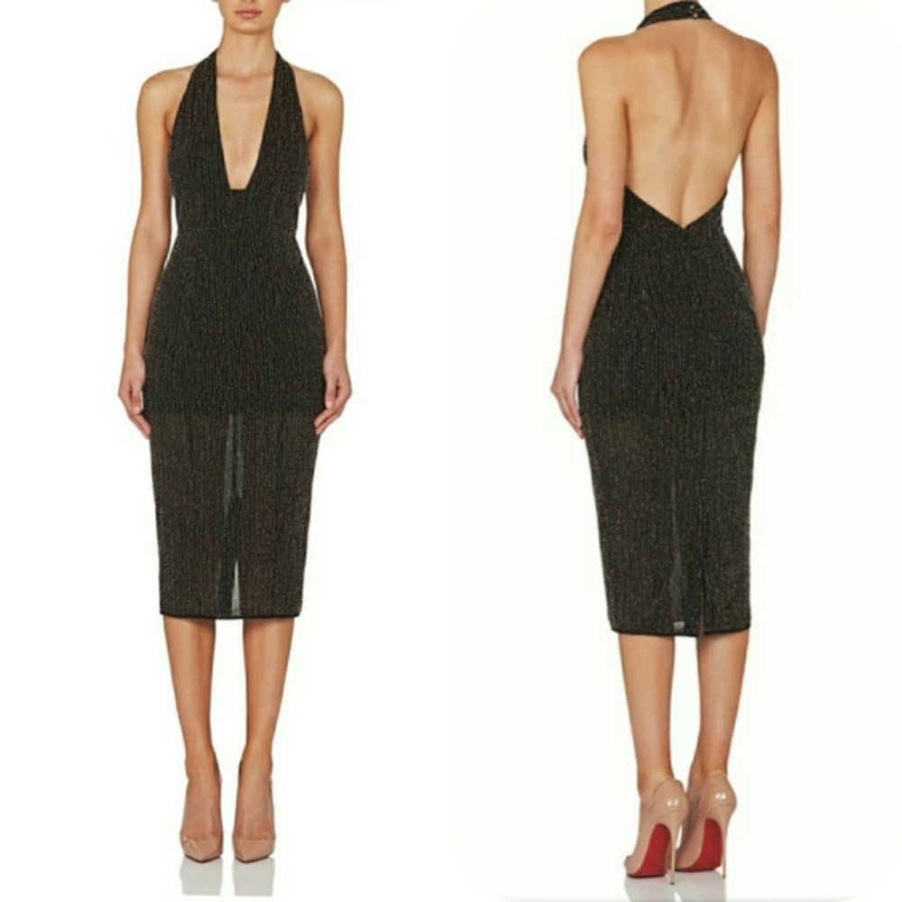Misha beaded Brooke halter dress